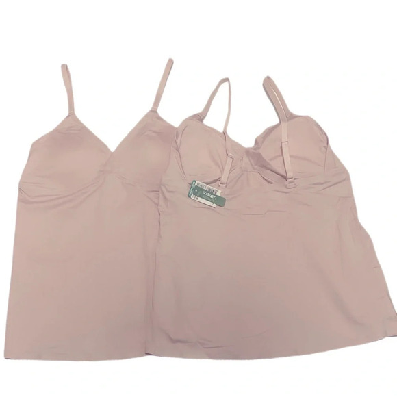 NWT 2 x Simons padded blush silky v neck spaghetti strap camisole tank M - Picture 3 of 3